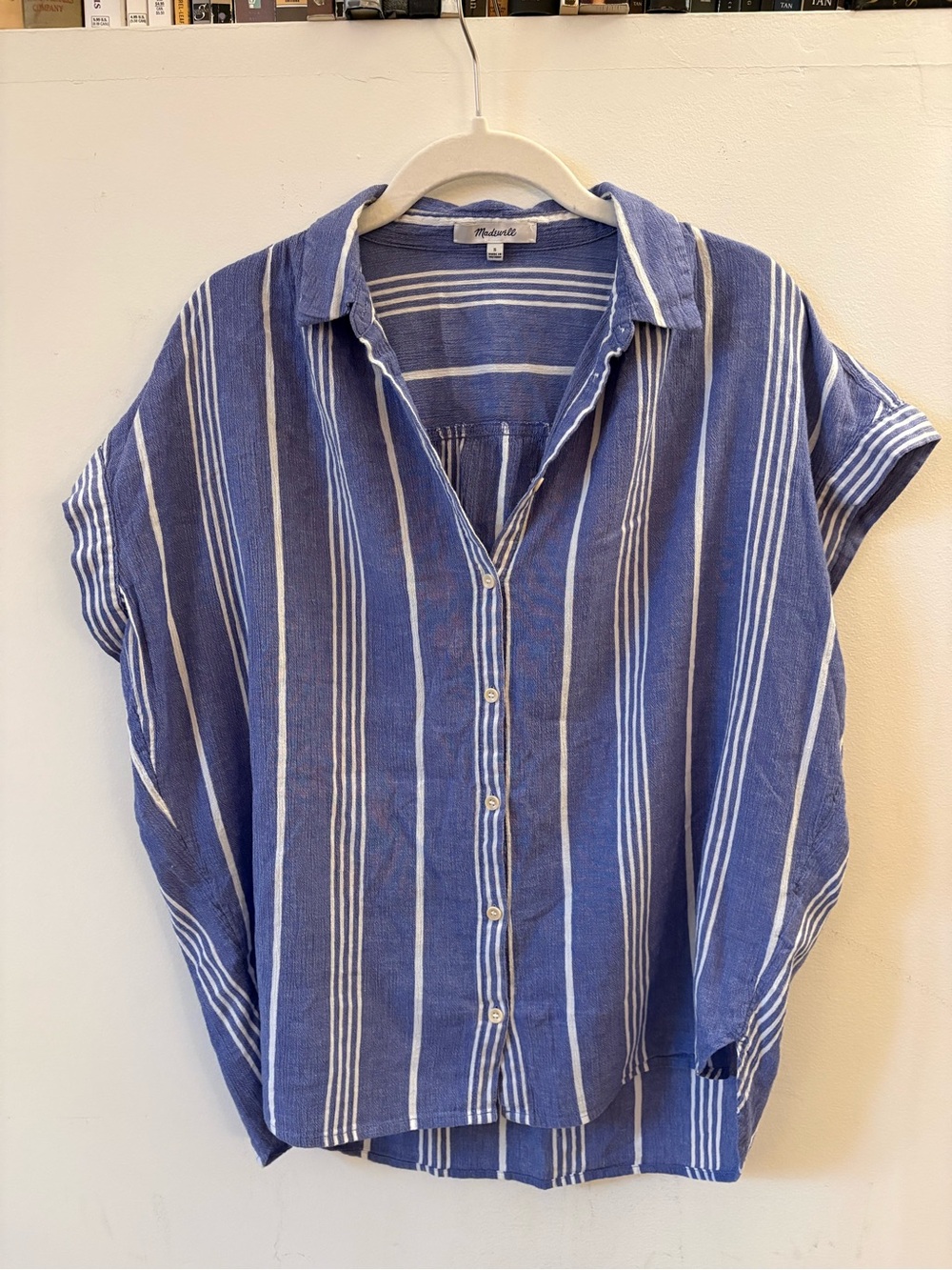 Madewell Blue and White Striped Short-Sleeve Button Shirt